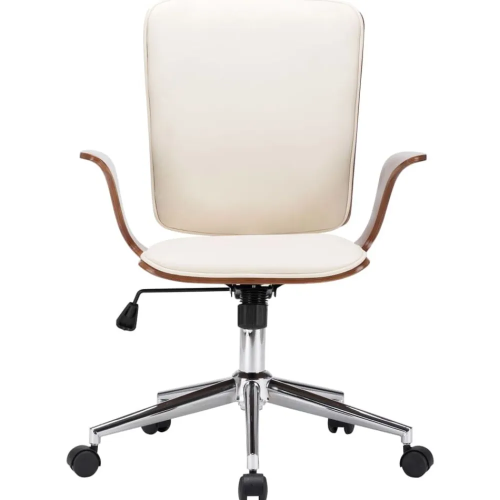 vidaXL Mobiliario De Oficina-Silla de oficina giratoria cuero sintético madera curva crema