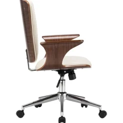 vidaXL Mobiliario De Oficina-Silla de oficina giratoria cuero sintético madera curva crema