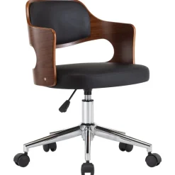 vidaXL Silla de oficina giratoria madera curvada cuero sintético negro negro y marrón oscuro Clearance