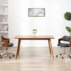 vidaXL Silla de oficina giratoria madera curvada cuero sintético negro negro y marr&oacute;n oscuro Clearance