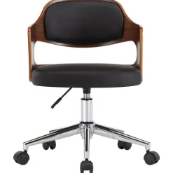 vidaXL Silla de oficina giratoria madera curvada cuero sintético negro negro y marrón oscuro Clearance