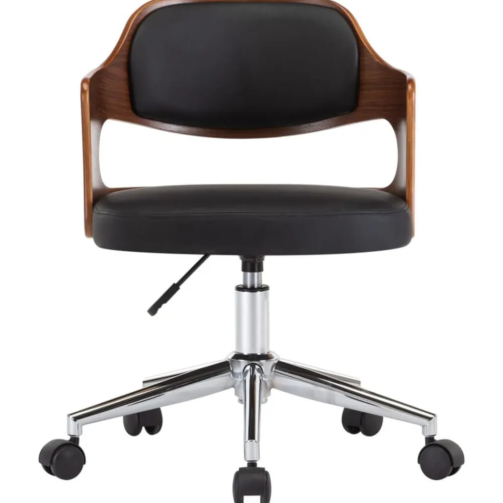 vidaXL Silla de oficina giratoria madera curvada cuero sintético negro negro y marrón oscuro Clearance