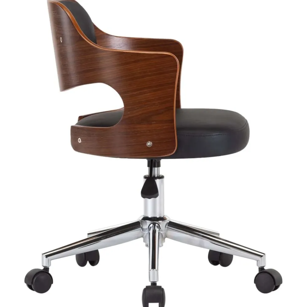 vidaXL Silla de oficina giratoria madera curvada cuero sintético negro negro y marrón oscuro Clearance