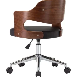 vidaXL Silla de oficina giratoria madera curvada cuero sintético negro negro y marrón oscuro Clearance