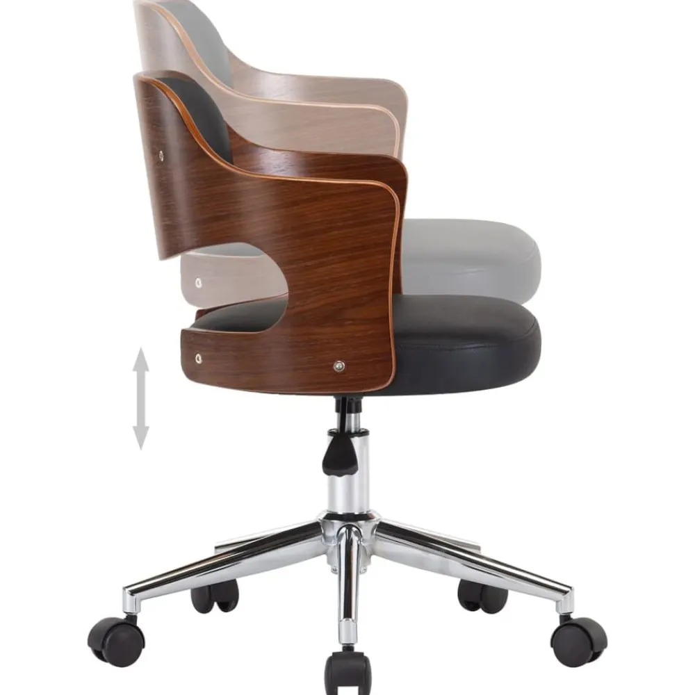 vidaXL Silla de oficina giratoria madera curvada cuero sintético negro negro y marrón oscuro Clearance