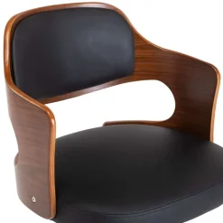 vidaXL Silla de oficina giratoria madera curvada cuero sintético negro negro y marrón oscuro Clearance