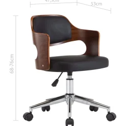 vidaXL Silla de oficina giratoria madera curvada cuero sintético negro negro y marrón oscuro Clearance
