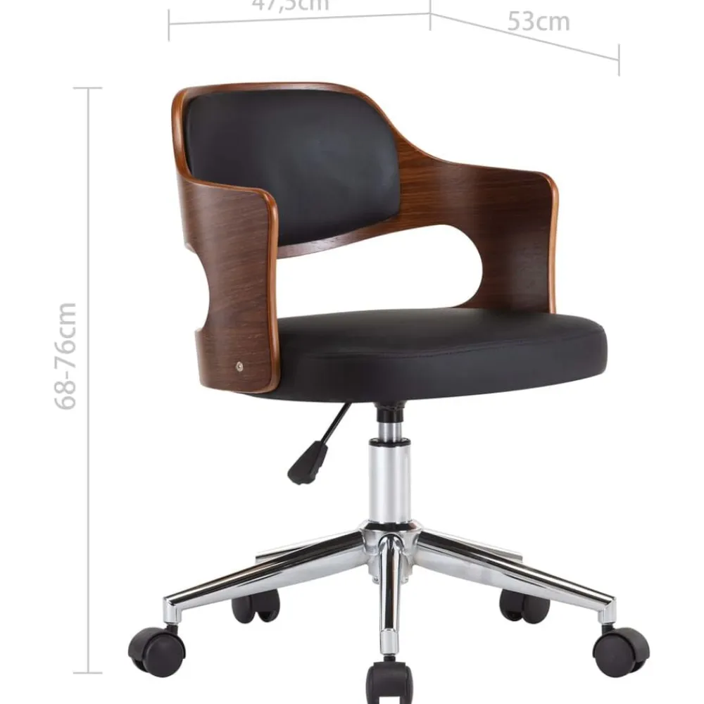 vidaXL Silla de oficina giratoria madera curvada cuero sintético negro negro y marrón oscuro Clearance