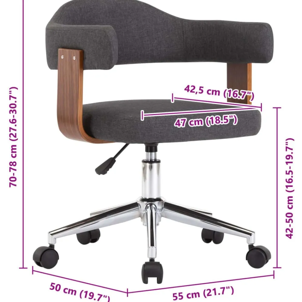 vidaXL Silla de oficina giratoria de madera curvada y tela Gris Online