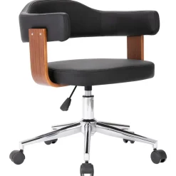 vidaXL Silla de oficina giratoria madera curvada cuero sintético negro negro y marrón oscuro