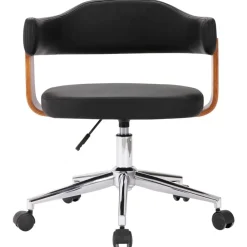 vidaXL Silla de oficina giratoria madera curvada cuero sintético negro negro y marr&oacute;n oscuro
