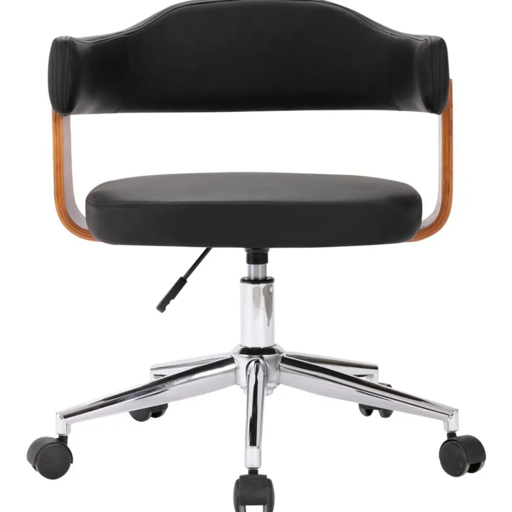 vidaXL Silla de oficina giratoria madera curvada cuero sintético negro negro y marrón oscuro
