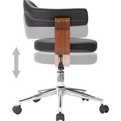 vidaXL Silla de oficina giratoria madera curvada cuero sintético negro negro y marrón oscuro