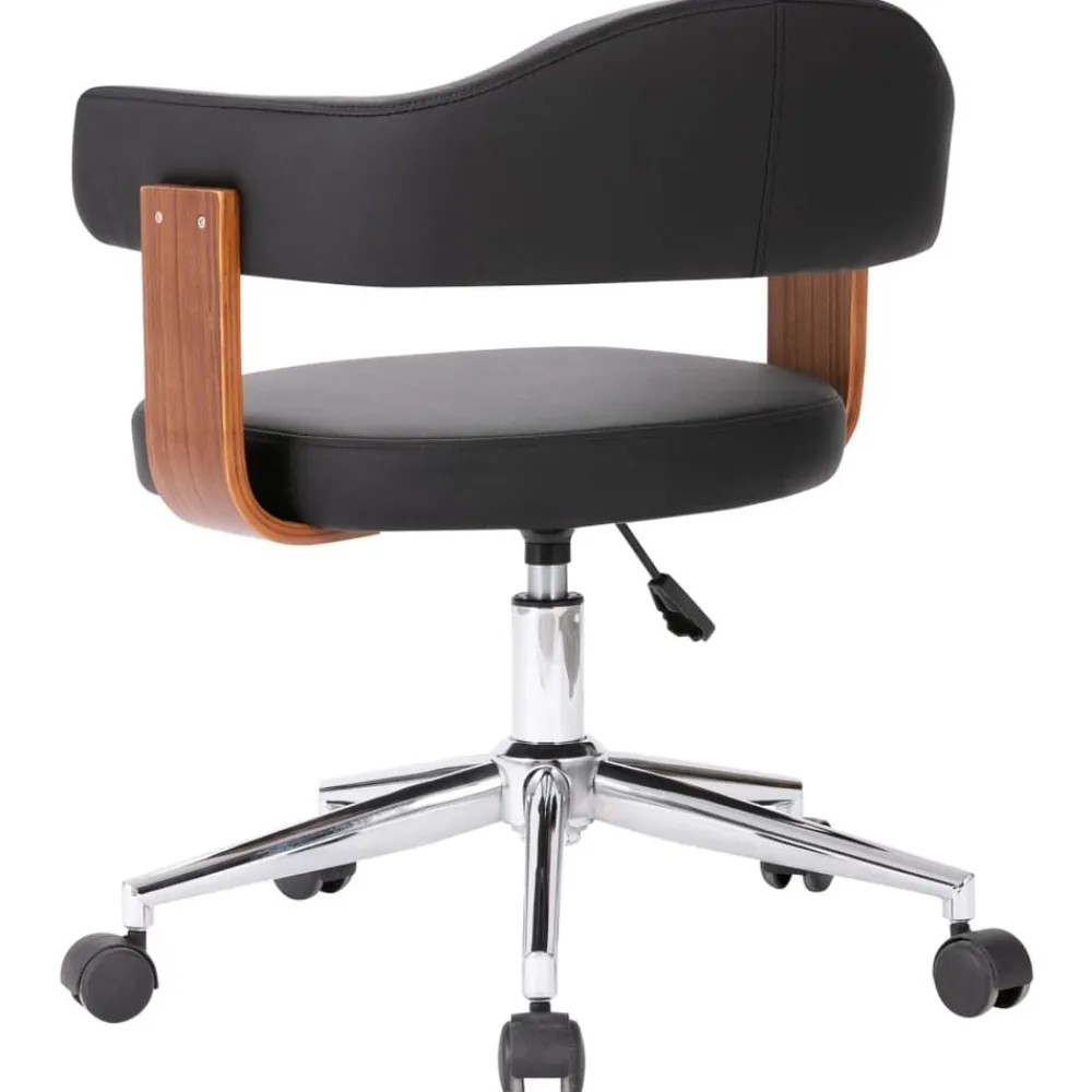 vidaXL Silla de oficina giratoria madera curvada cuero sintético negro negro y marrón oscuro