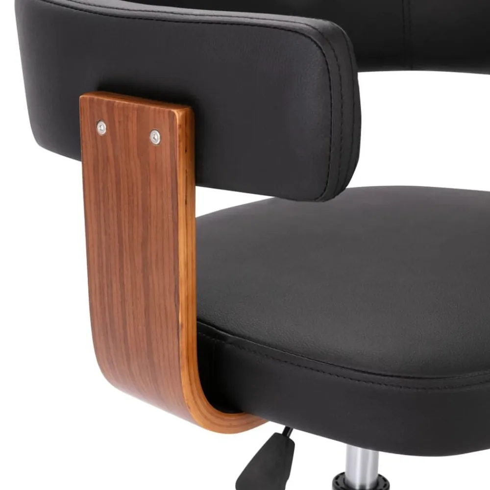 vidaXL Silla de oficina giratoria madera curvada cuero sintético negro negro y marrón oscuro