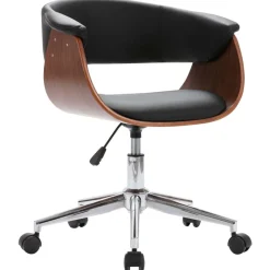 vidaXL Mobiliario De Oficina-Silla de oficina giratoria madera curvada cuero sintético negro