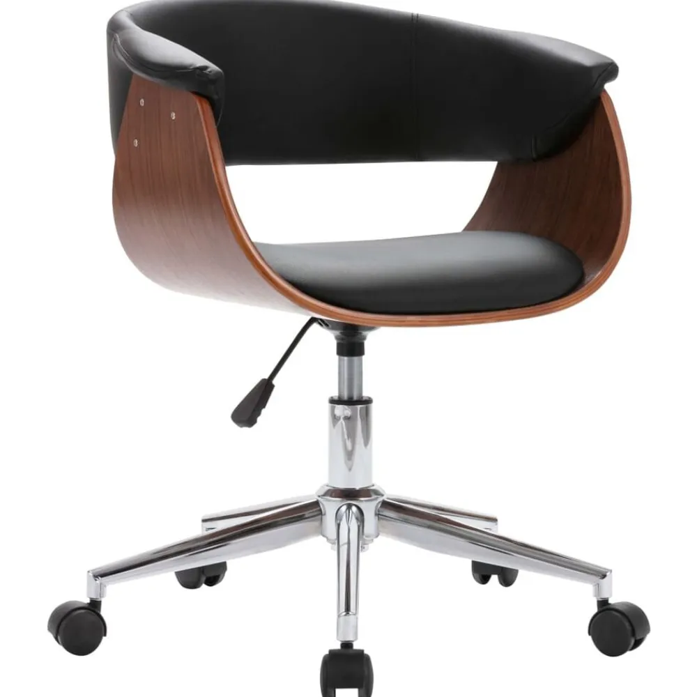 vidaXL Mobiliario De Oficina-Silla de oficina giratoria madera curvada cuero sintético negro
