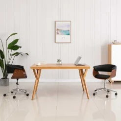 vidaXL Mobiliario De Oficina-Silla de oficina giratoria madera curvada cuero sintético negro