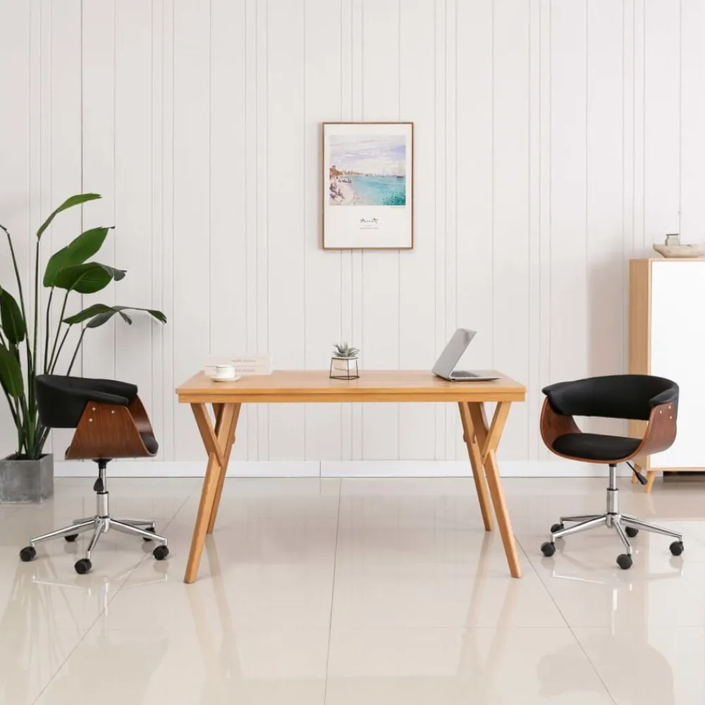 vidaXL Mobiliario De Oficina-Silla de oficina giratoria madera curvada cuero sintético negro