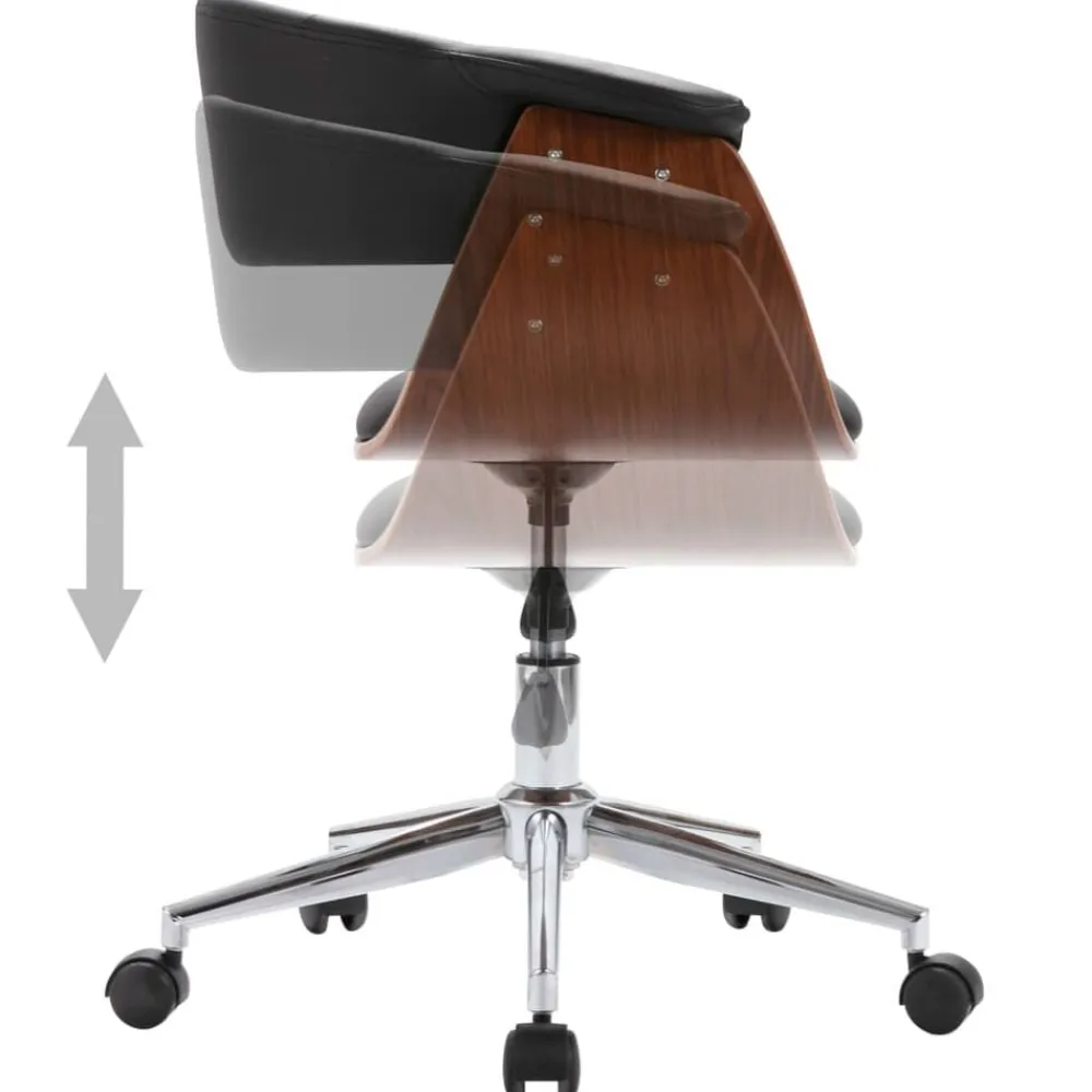 vidaXL Mobiliario De Oficina-Silla de oficina giratoria madera curvada cuero sintético negro
