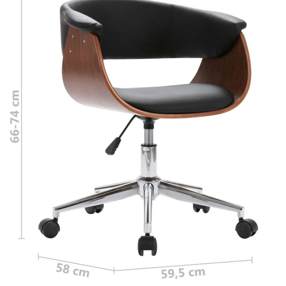vidaXL Mobiliario De Oficina-Silla de oficina giratoria madera curvada cuero sintético negro