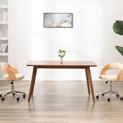 vidaXL Silla de oficina giratoria madera curvada cuero sintético Crema New