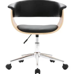 vidaXL Silla de oficina giratoria madera curvada cuero sintético negro negro y marrón claro Discount