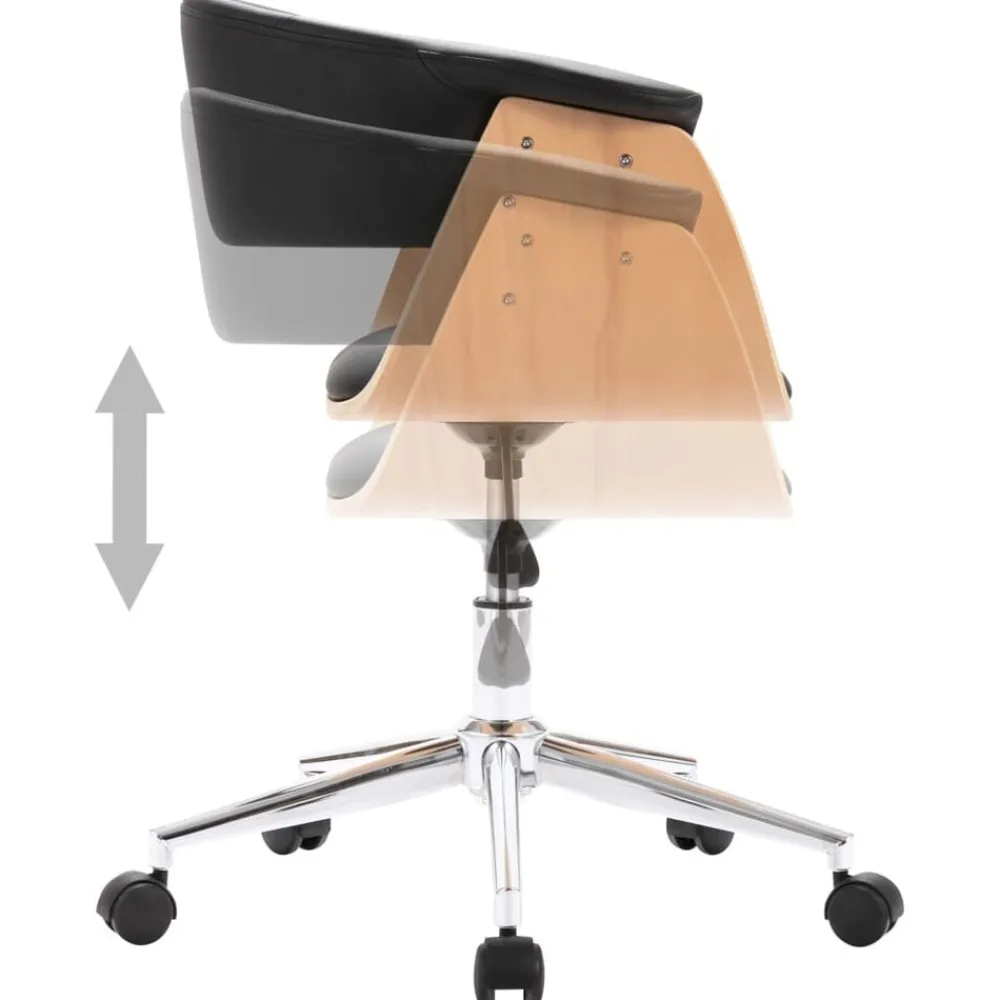 vidaXL Silla de oficina giratoria madera curvada cuero sintético negro negro y marrón claro Discount