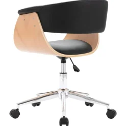 vidaXL Silla de oficina giratoria madera curvada cuero sintético negro negro y marrón claro Discount