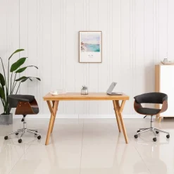 vidaXL Mobiliario De Oficina-Silla de oficina giratoria de madera curvada y tela