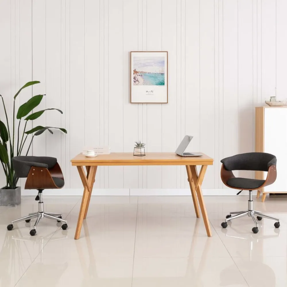 vidaXL Mobiliario De Oficina-Silla de oficina giratoria de madera curvada y tela