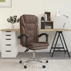 vidaXL Mobiliario De Oficina-Silla de oficina reclinable cuero sintético marrón