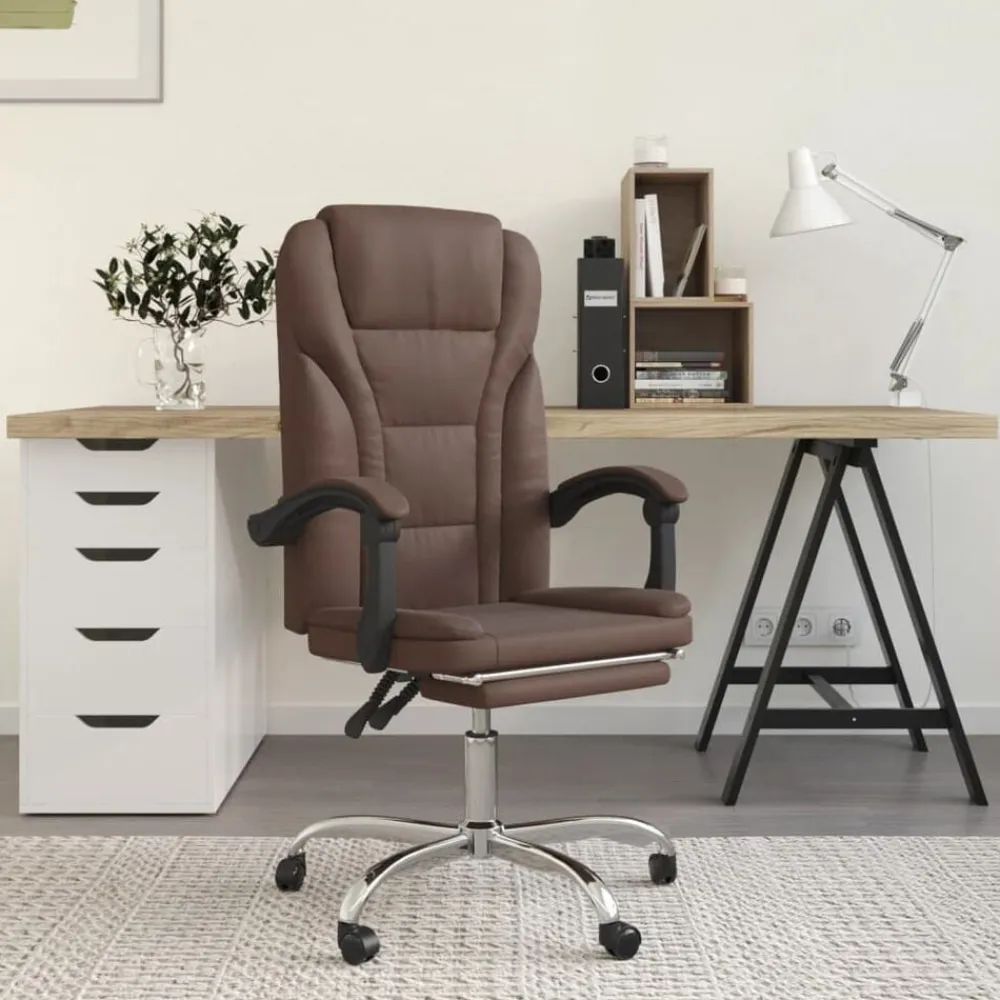 vidaXL Mobiliario De Oficina-Silla de oficina reclinable cuero sintético marrón