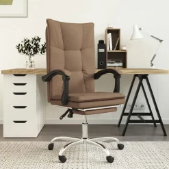 vidaXL Silla de oficina reclinable de tela marrón Marr&oacute;n Outlet