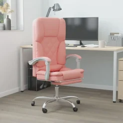 vidaXL Silla de oficina reclinable masaje cuero sintético Rosa New