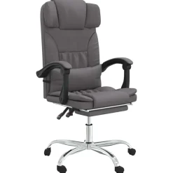 vidaXL Silla de oficina reclinable masaje cuero sintético Gris