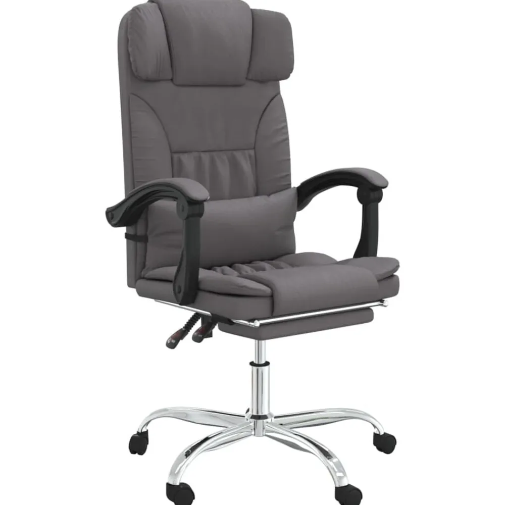 vidaXL Silla de oficina reclinable masaje cuero sintético Gris
