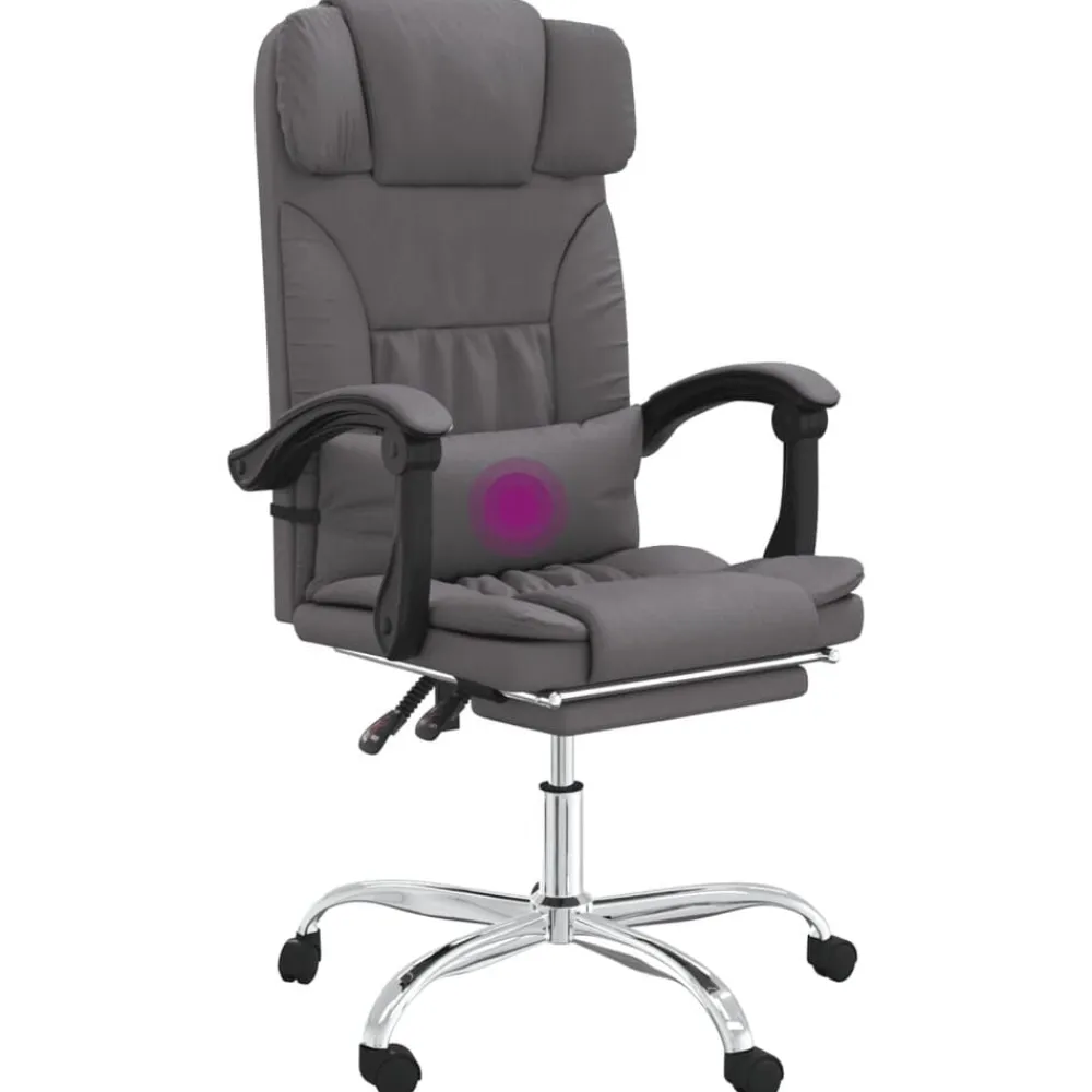 vidaXL Silla de oficina reclinable masaje cuero sintético Gris