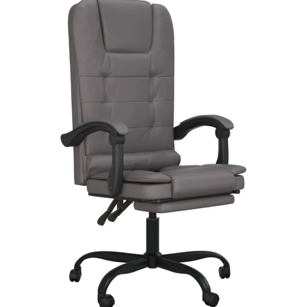 vidaXL Silla de oficina reclinable masaje cuero sintético Gris Outlet
