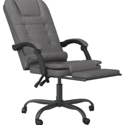 vidaXL Silla de oficina reclinable masaje cuero sintético Gris Outlet