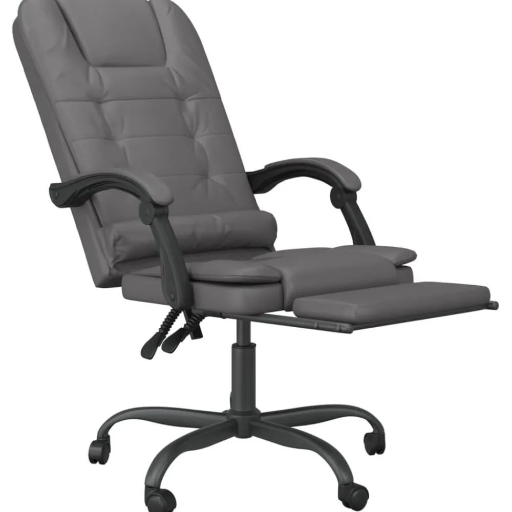 vidaXL Silla de oficina reclinable masaje cuero sintético Gris Outlet