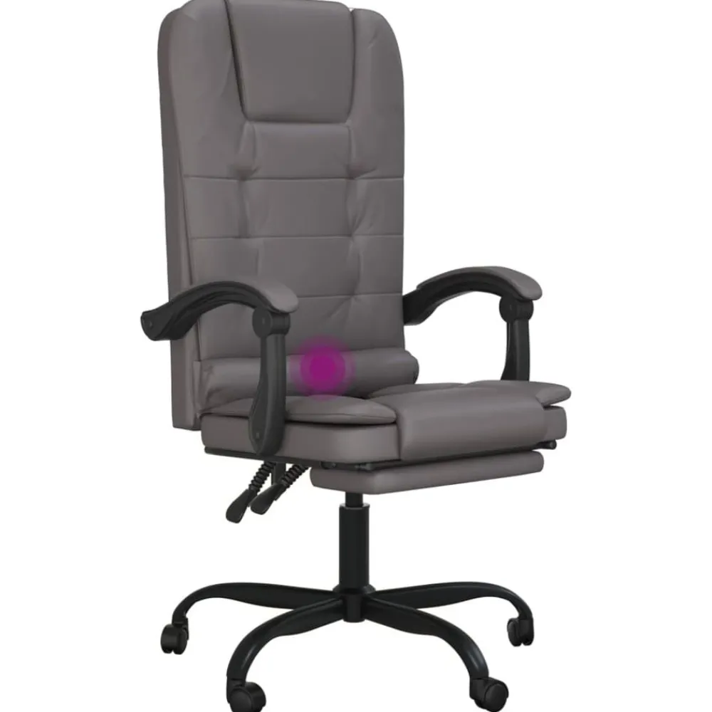 vidaXL Silla de oficina reclinable masaje cuero sintético Gris Outlet
