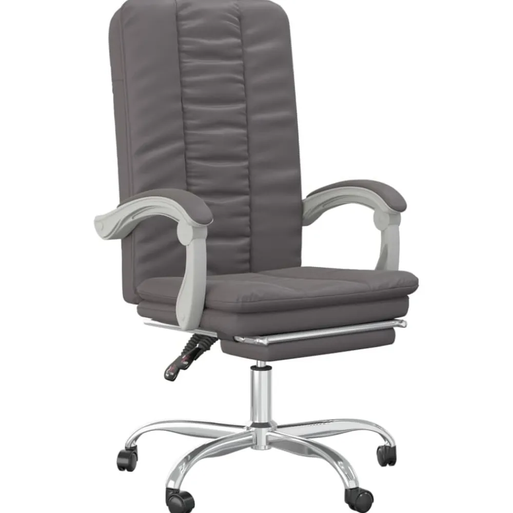 vidaXL Silla de oficina reclinable cuero sintético Gris New