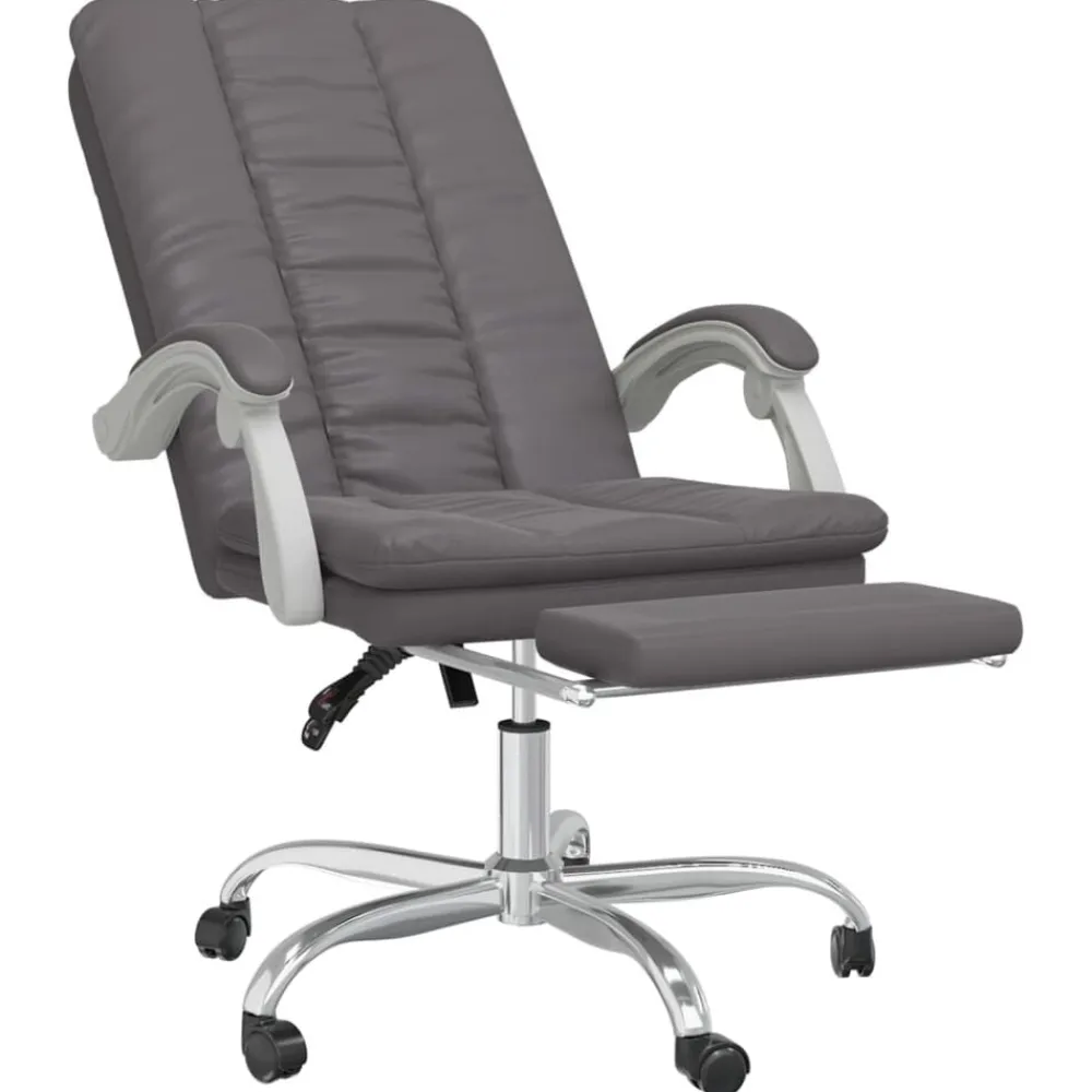 vidaXL Silla de oficina reclinable cuero sintético Gris New
