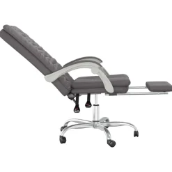 vidaXL Silla de oficina reclinable cuero sintético Gris New