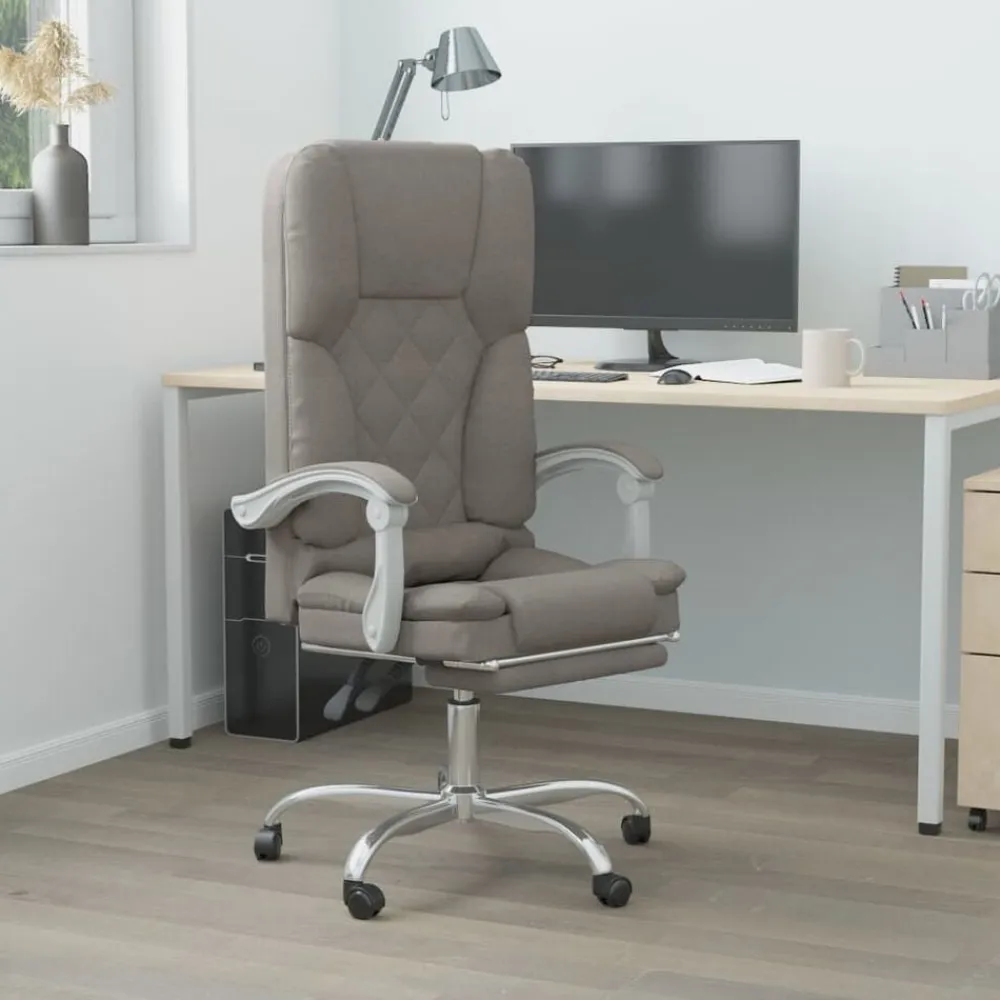vidaXL Silla de oficina reclinable con masaje tela gris Taupé Sale