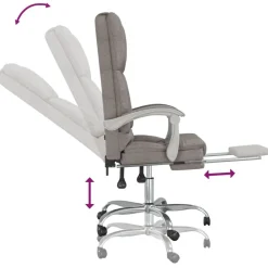 vidaXL Silla de oficina reclinable con masaje tela gris Taupé Sale