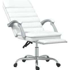 vidaXL Silla de oficina reclinable masaje cuero sintético Blanco New