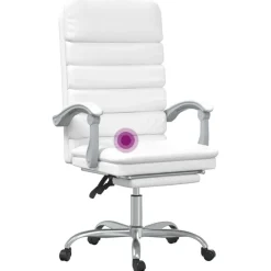 vidaXL Silla de oficina reclinable masaje cuero sintético Blanco New