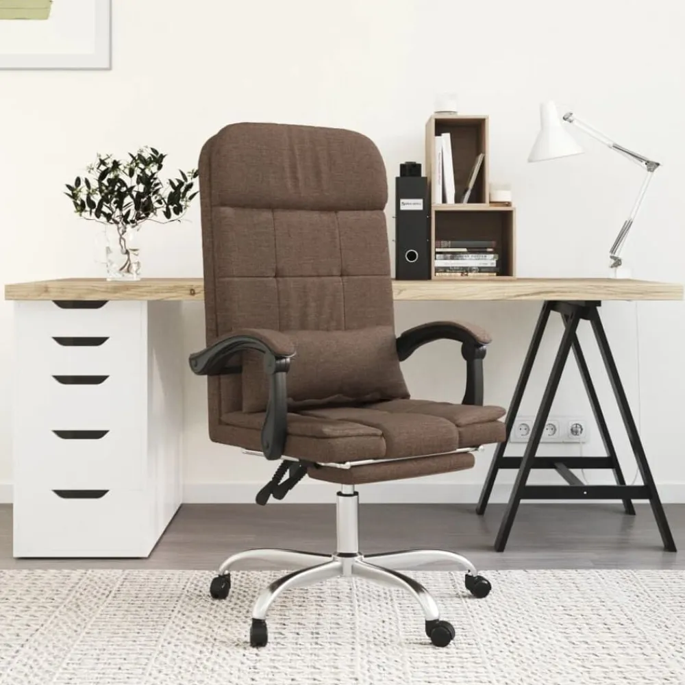vidaXL Mobiliario De Oficina-Silla de oficina reclinable con masaje de tela marrón